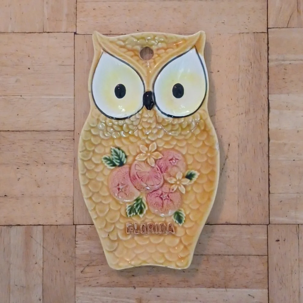 Owl spoon rest From Florida vintage kitchen decor